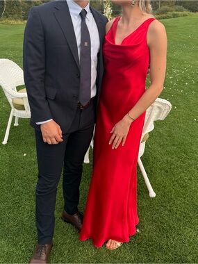 Red Satin Cowl Neck Maxi Dress - Women